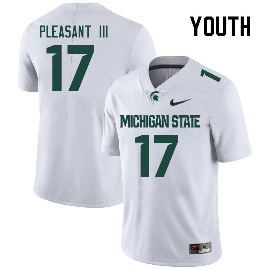 Youth #17 Eddie Pleasant III Michigan State Spartans College Football Jerseys Stitched Sale-White